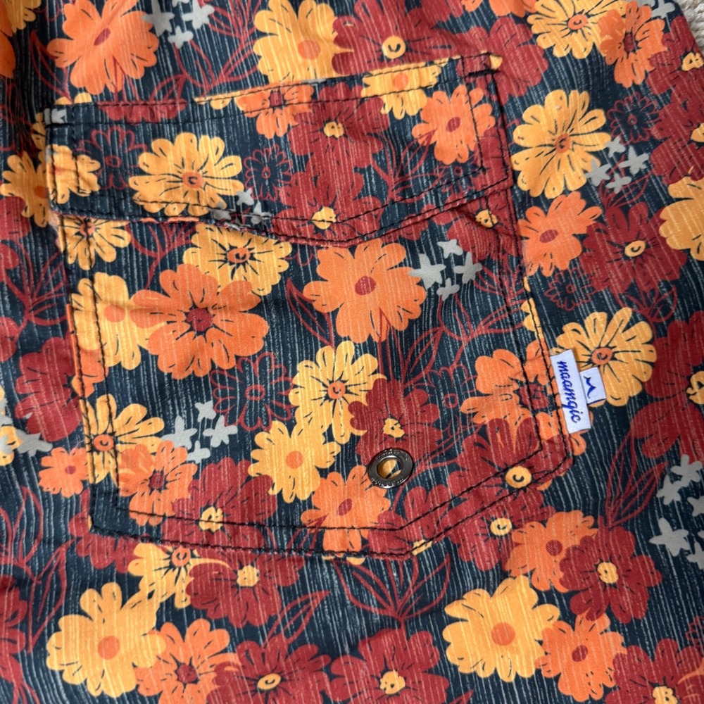 Maamgic Mens Floral Swim Trunks Orange Yellow Daisy Mesh Lined Board Shorts XL - Picture 9 of 10